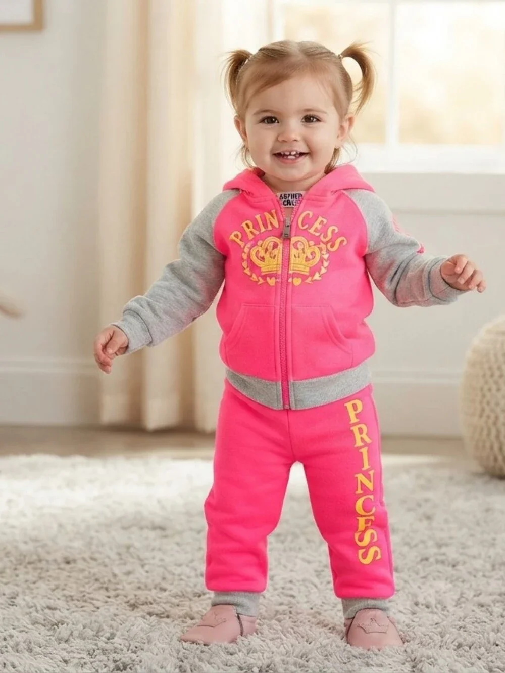 12M Pink and Gray Princess Hoodie Sweatsuit Set